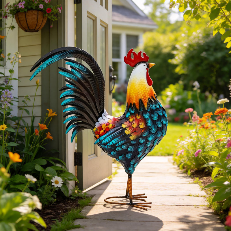 Statue de jardin coq surdimensionnée 32 po, Bleu