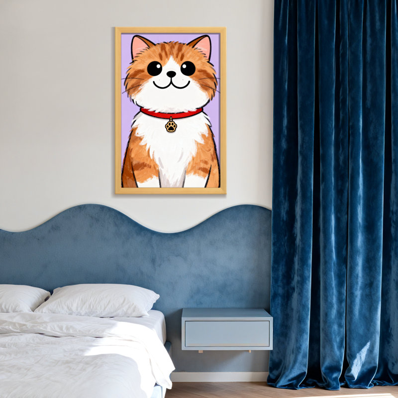 Animaux, chat orange et blanc mignon avec collier rouge, H 18 po x l 12 po, Toile tendue, Ne s’applique pas