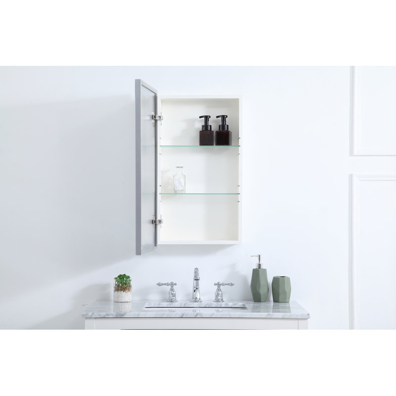 Clapp 28'' H Surface Mount Framed Medicine Cabinet with 2 Adjustable Shelves, Silver, 28" H x 17" W x 5" D