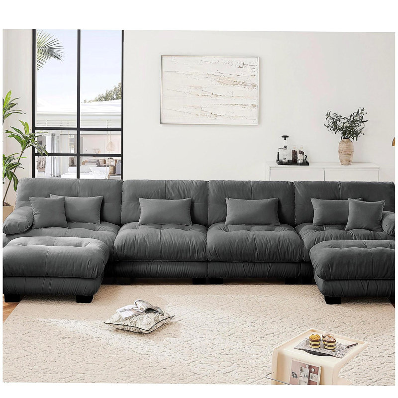 Canapé modulaire Free Combination, canapé en U pour le salon, canapé 4 places avec 2 repose-pieds, gris chenille, Gris