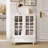 Minimalist Buffet Cabinet With Double Glass Doors And Drawer, Modern Wooden Storage Sideboard Cupboard For Living Room, Dining Room Hallway Entryway-1431391375