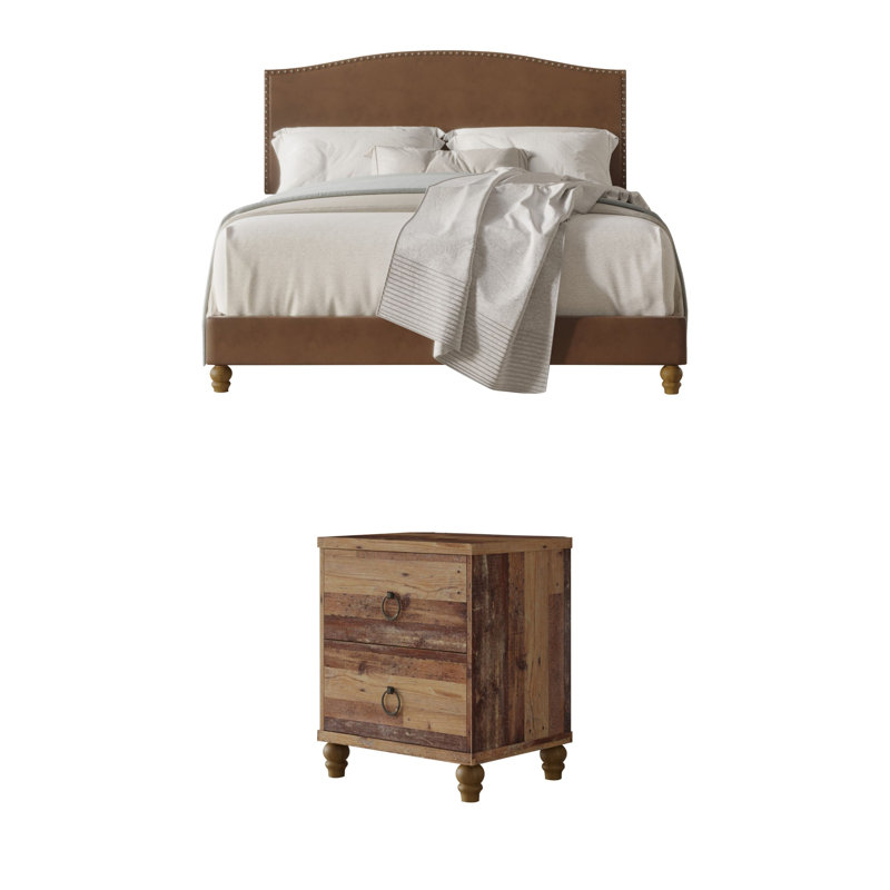 Ensemble de chambre en cuir avec table de chevet Scheider