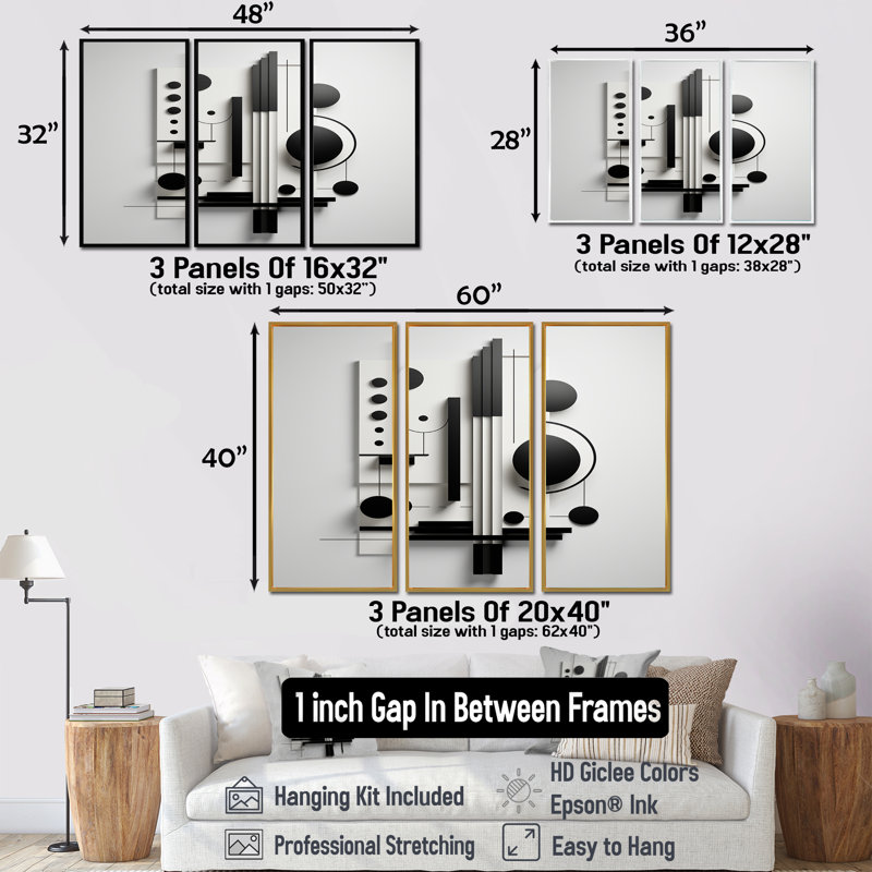 Ensemble géométrique géométrique Essence monochrome II - Minimalisme, Cadre flottant brun, H 32 po x l 48 po x P 1 po