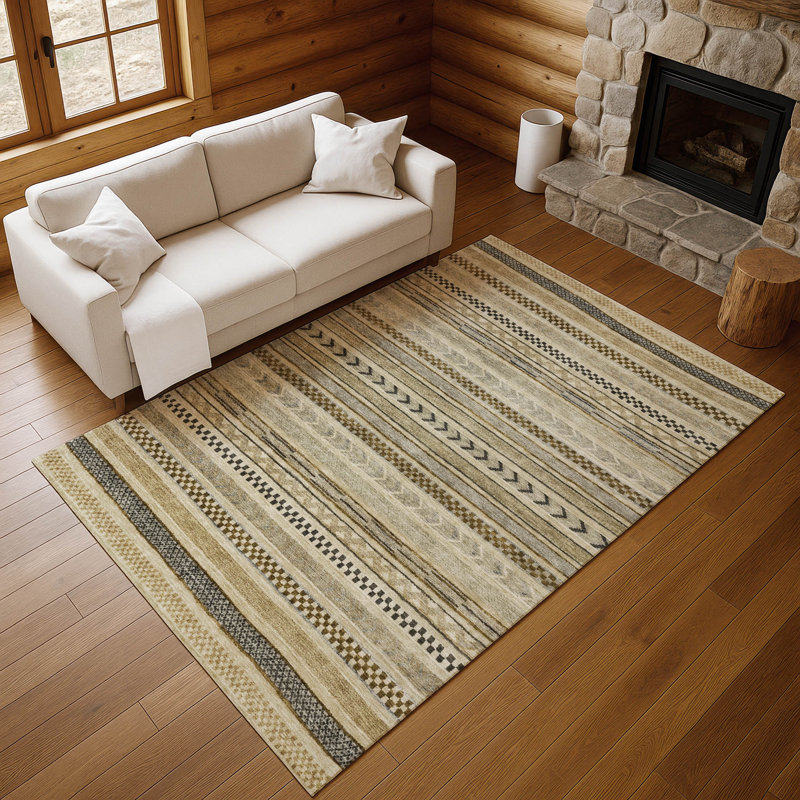 Premium Machine Washable Brennon AMF1625 Stripes Rug, Rectangle 8' x 10'