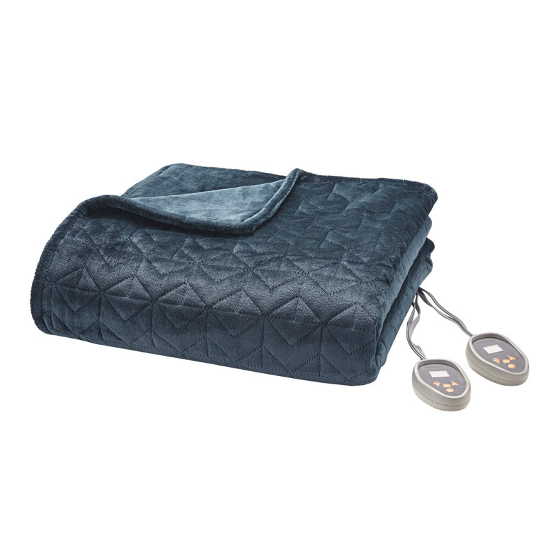 Couverture matelassée chauffante en peluche, Bleu sarcelle, 12.93