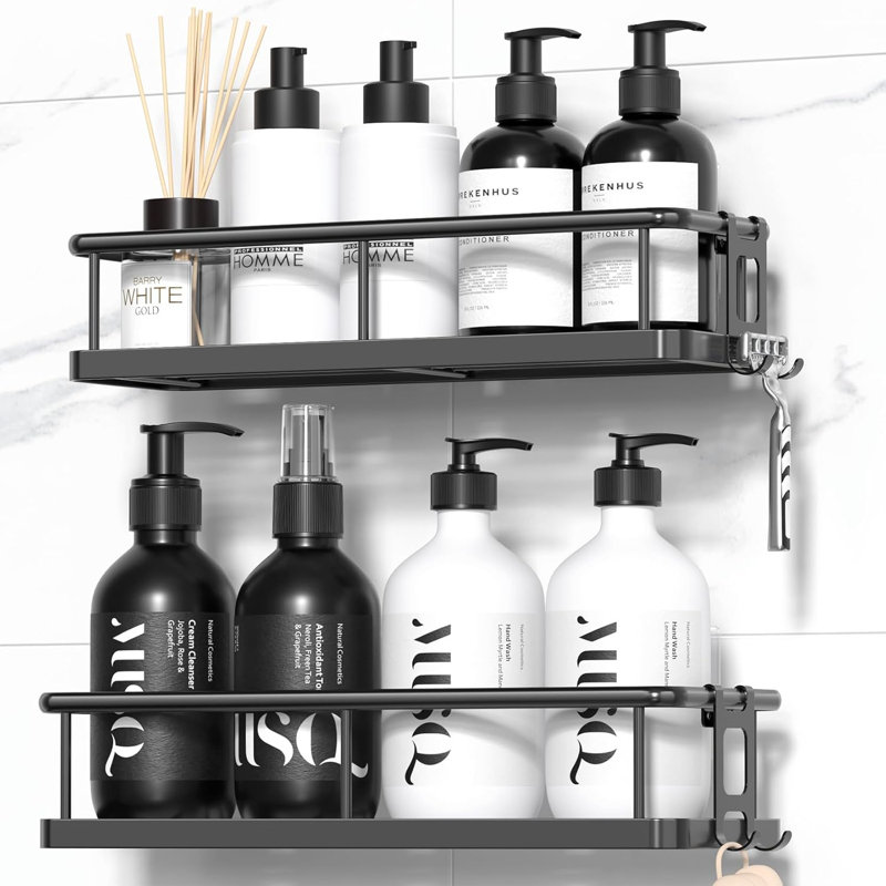Shower Storage With Removable Hooks