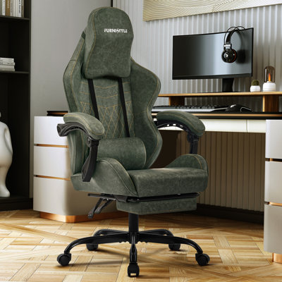 Fauteuil de jeu ergonomique pivotant en similicuir pour PC et jeu de course avec repose-pieds