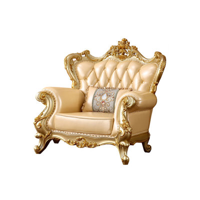 European-style Solid Wood Carved Leather Chair Leather Armchair