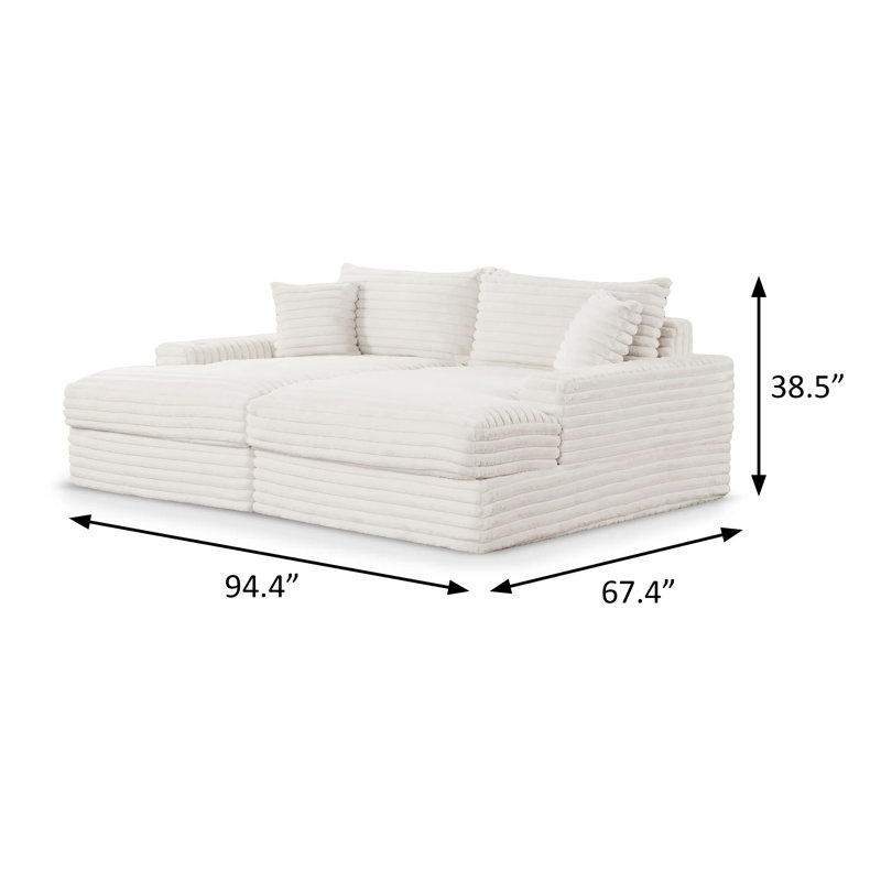 Canapé double contemporain 94,4 po, blanc, Blanc