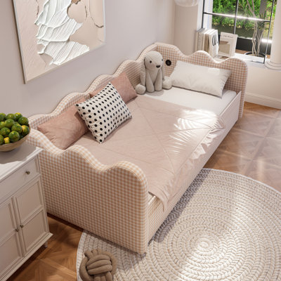 2 in 1 Convertible Sofa Bed, Triple Reinforced Sturdy Sofa Bed for Small Space, Plaid Fabric Couch Bed with USB Charging for Living Room Guest Room Kids Room