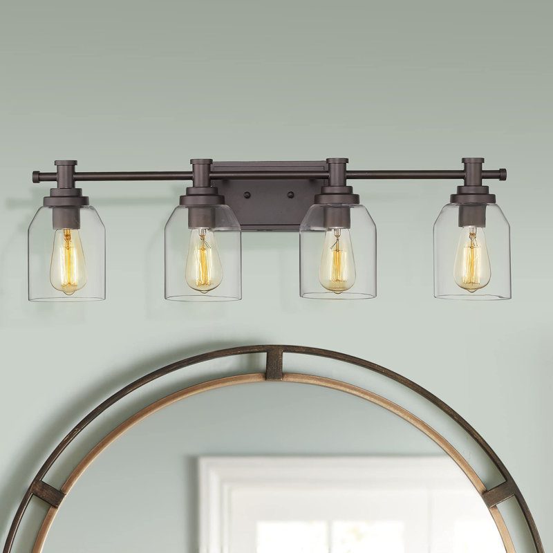 Éclairage pour meuble-lavabo à 4 lumières à intensité variable Zeveren, Bronze huilé