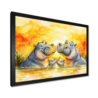 Famille d'hippopotame en Afrique I - impression d'art mural hippopotame