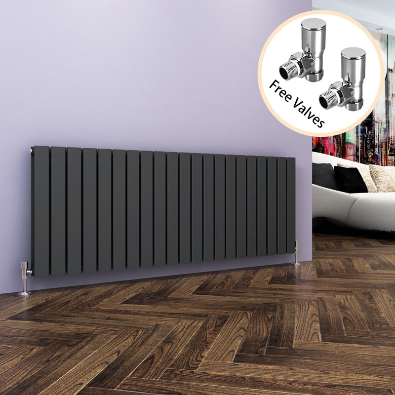 Kootenai Horizontal Designer Radiator, Black, 600mm H x 1596mm W x 61mm D