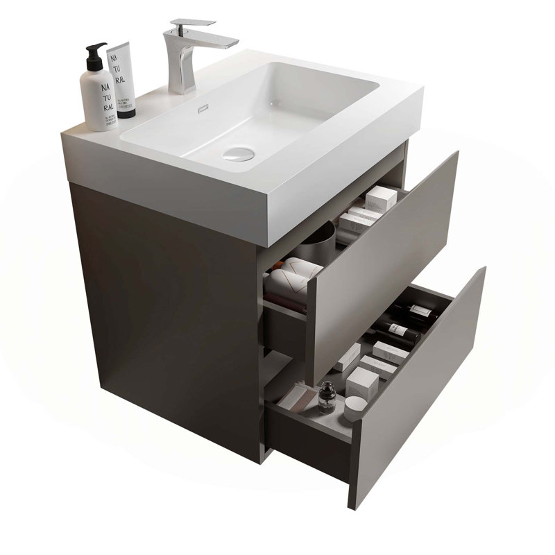 Meuble-lavabo moderne avec caractéristiques avancées et design élégant, Gris