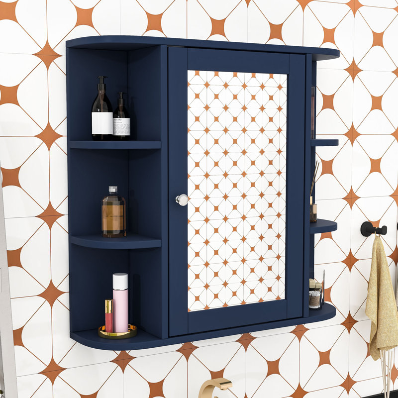 Armoire à pharmacie murale à miroir pour salle de bain avec tablettes intérieures réglables et 6 tablettes latérales ouvertes