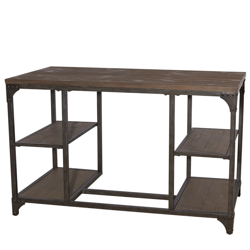 Bureau industriel en bois massif avec tablettes Rhem