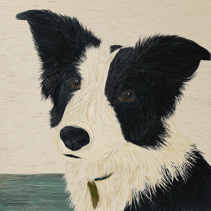 «Dog Stare» - reproduction encadrée verte avec passe-partout pour la décoration intérieure, H 16 po x l 16 po