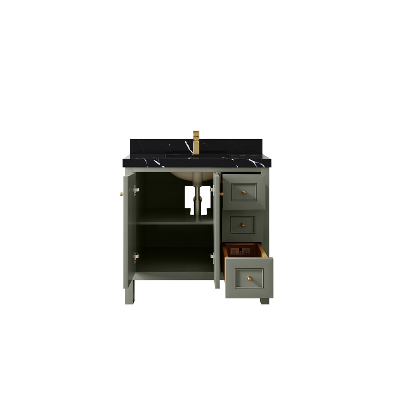 Nashville X P 22 po Meuble-lavabo central en albâtre, Evergreen, Noir Calacatta