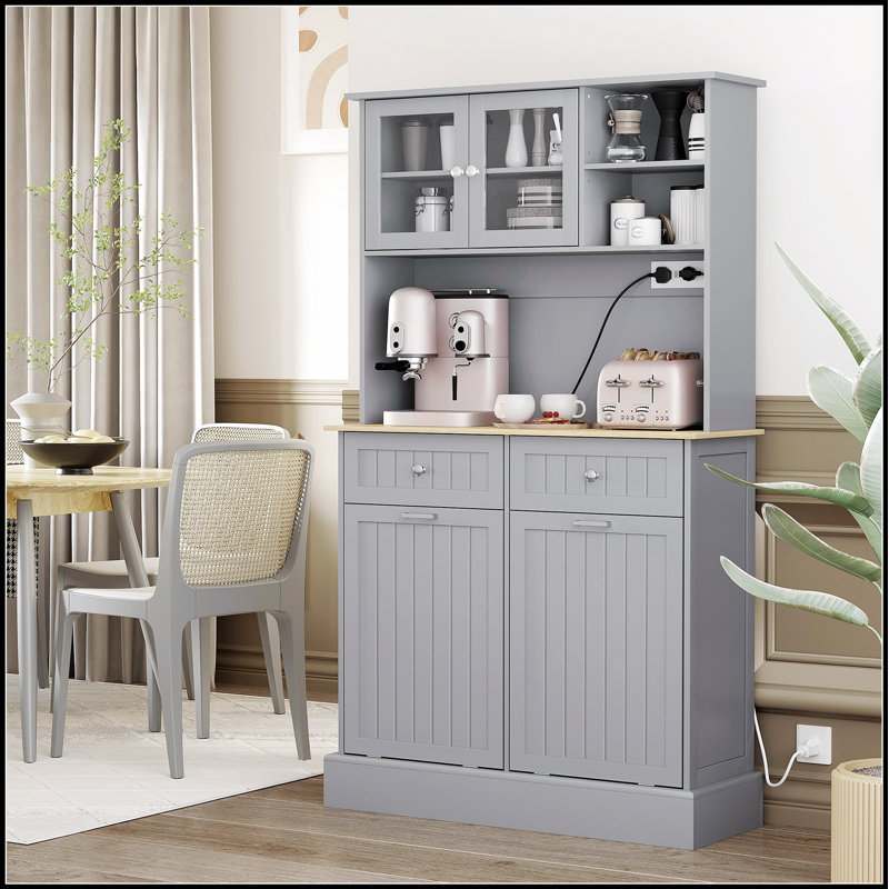 Armoire de cuisine autoportante avec station de charge, armoires à ordures inclinables et tablette réglable pour les cuisines modernes