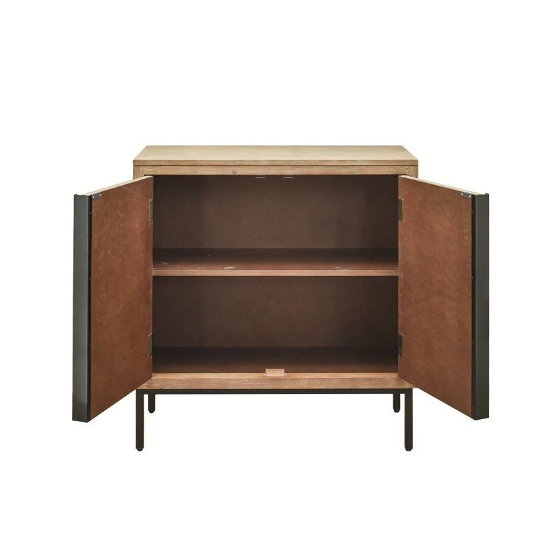 Commodes décoratives 29 po H brun antique, armoire de rangement en bois massif rétro avec tablette et poignée noire, amplement d'espace pour le salon