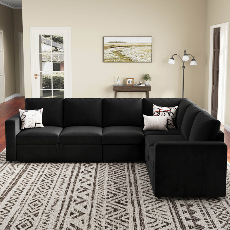 L Shaped Velvet Chenille Pullout Sofa Bed Sectional