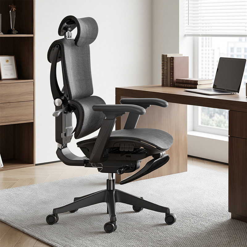 Button Control Ergonomic Mesh Task Chair with 3-Level Recline Lock, High-end Office chair, Executive Mesh Task Chair, Office Chair with Adjustable Backrest & Lumbar Support & 3D Armrests & 2D Headrest