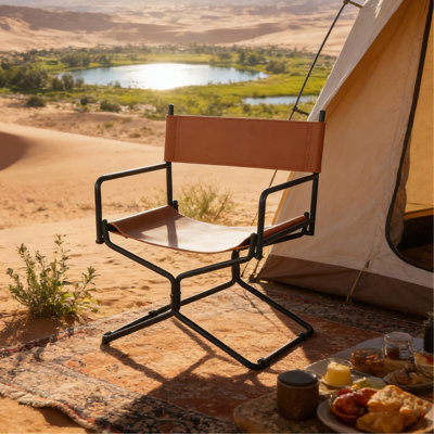 Chaise de réalisateur en cuir 21 pouces - Chaise de camping pliante robuste pour adultes, sports, pelouse, pêche en plein air, cour et utilisation extérieure, brun