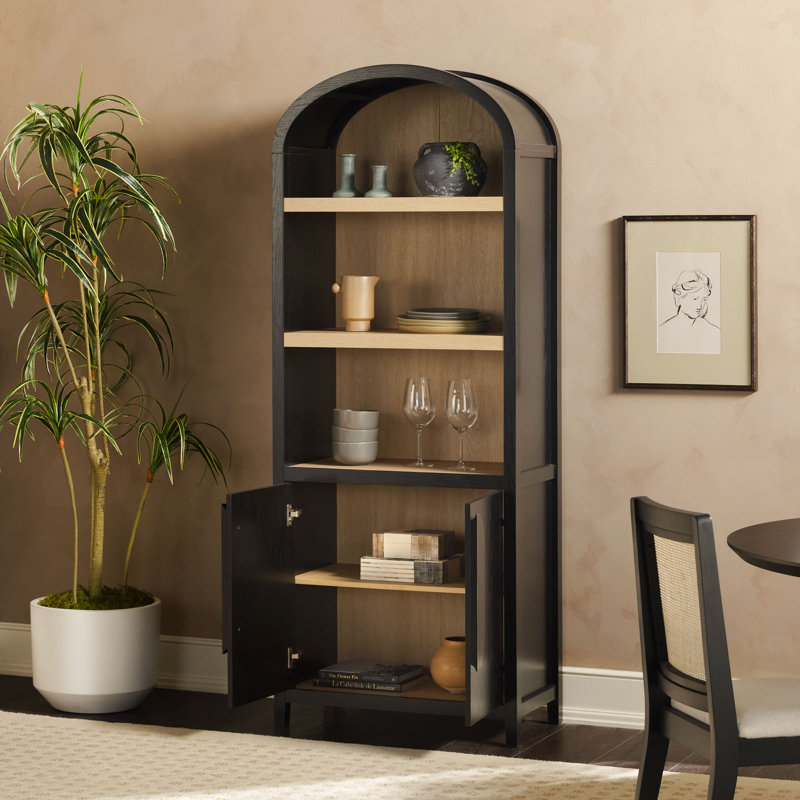 Modern Arched Bookcase With Statement Wood Cabinet Pulls
