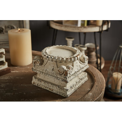 Column Pedestal Stand For Decoration Display, Distressed White Small Plant Stand