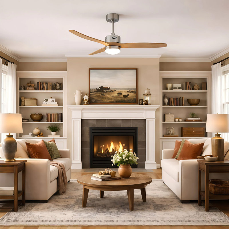 AuraVista 52" Modern 3-Blade Ceiling Fan with Light Kit & Remote Control – Downrod Mount for Stylish Airflow, Oak