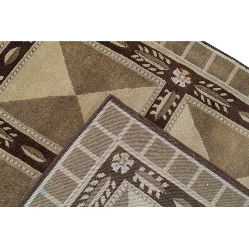 Tapis beige noué à la main de haute qualité, Rectangle 4 pi x 5 pi 10 po