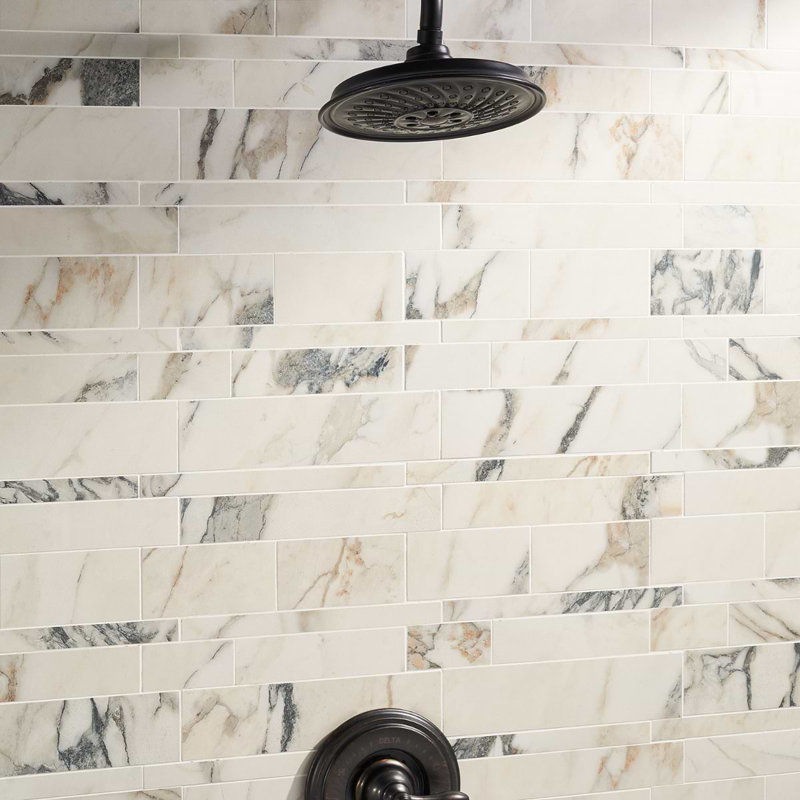 Dreamstone Railroad Porcelain Mosaic, Calacatta Rustico Matte