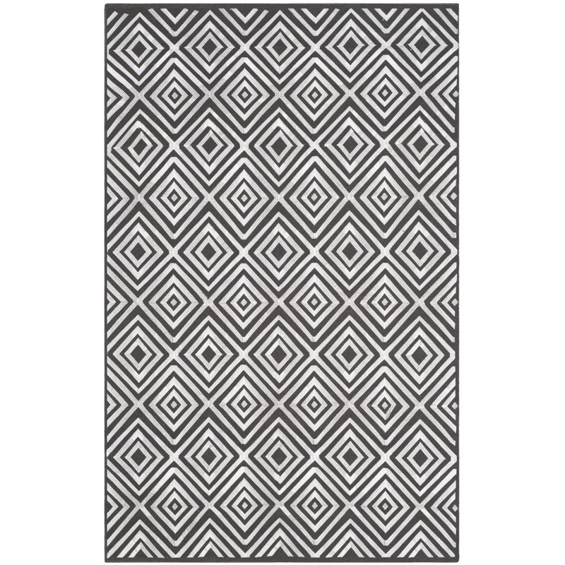 Tapis gris anthracite en laine tissé à la main Whittlesey Kilim, Rectangle 4 pi x 6 pi