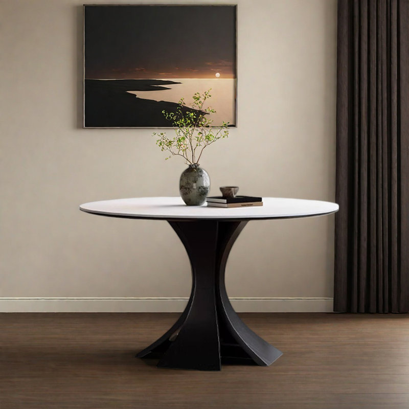 Table ronde multifonctionnelle à dalle de roche blanche, H 29,52 po x L 47,24 po x l 47,24 po