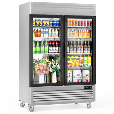Coolake 49 Cu.ft Double Glass Doors Commercial Beverage Fridge, 54.4 W Stainless Steel Led Lighting Merchandiser Refrigerator, Fan Cooling Display Fr — FIN-0019148 | Fridge.com