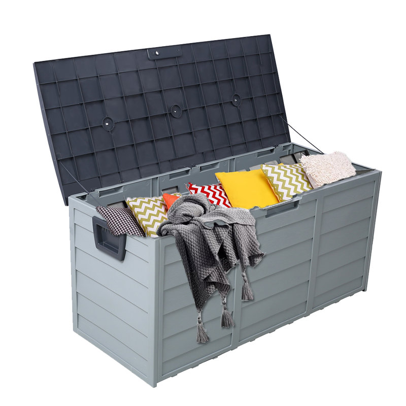 All Weather Uv Pool Deck Box Storage Shed Bin Backyard Patio Outdoor W/ Wheel,75 Gallon Resin Deck Box-Organization