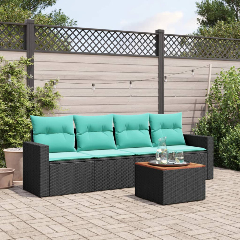 Ensemble de canapé de patio 5 pièces avec coussins, Bleu, Noir