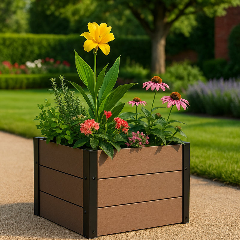 Lit de jardin surélevé aspect bois avec fond, H 23,62 po x l 25,2 po x P 25,2 po
