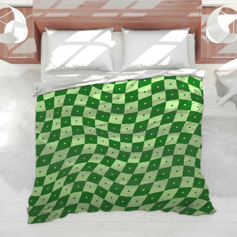 Green Wavy Checkered Comforter, Twin