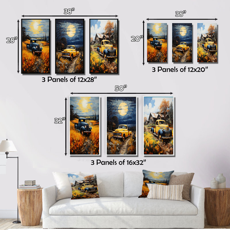 «Pickup Truck Rustic Rides», 3 pièces sur toile, Toile tendue, H 32 po x l 48 po