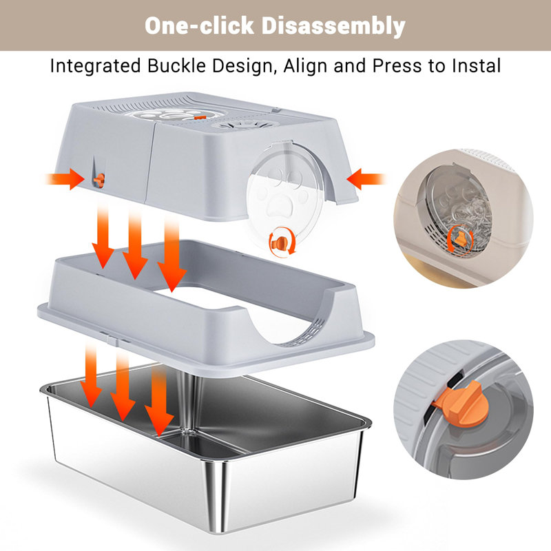 Stainless Steel Litter Box, Grey