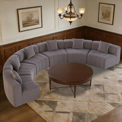 Enn Gray Chenille Curved Boneless Sectional Sofa With Six Pillows,6 Modules,Vacuum Package