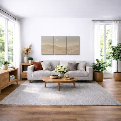 Œuvre de paysage neutre du désert beige, images de dunes minimalistes, impression sur toile encadrée, 3 pièces