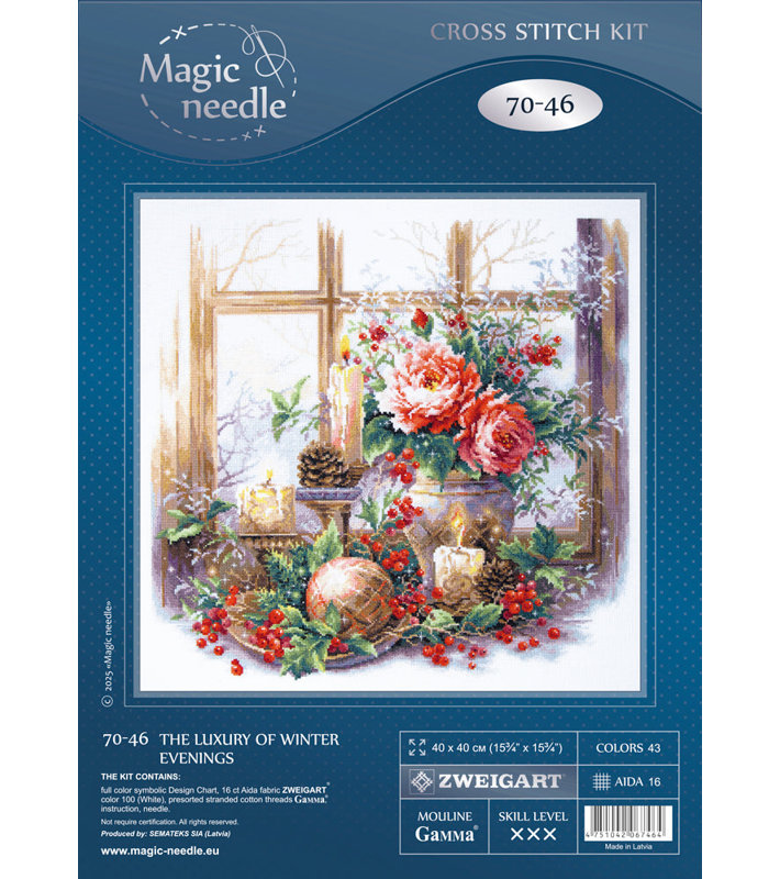 Kit de broderie au point de croix compté « Le luxe des soirées d'hiver » de Magic Needle 70-46