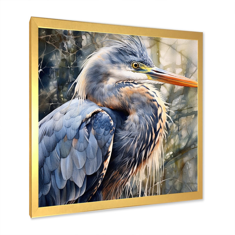 «Graceful Heron Waterbird II», reproduction sur toile, H 36 po x l 36 po x P 1,5 po, Cadre doré à une seule photo