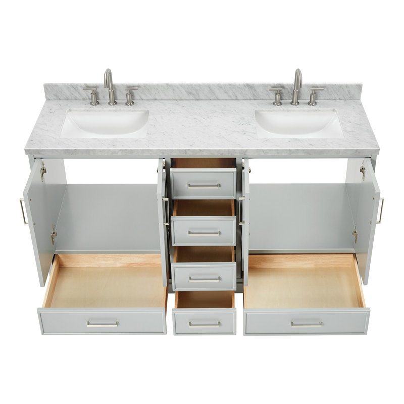 Meuble-lavabo double avec plateau Abshire 61, Gris