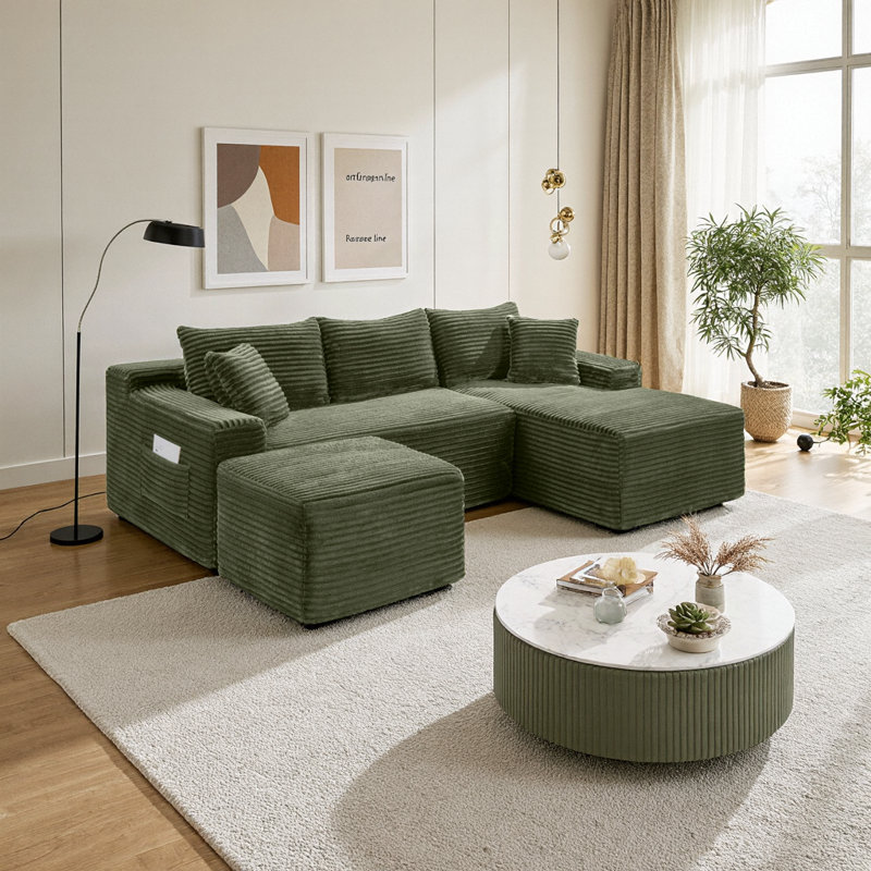 Canapé modulaire en U 94,5 po à assise profonde et sans assemblage, Green