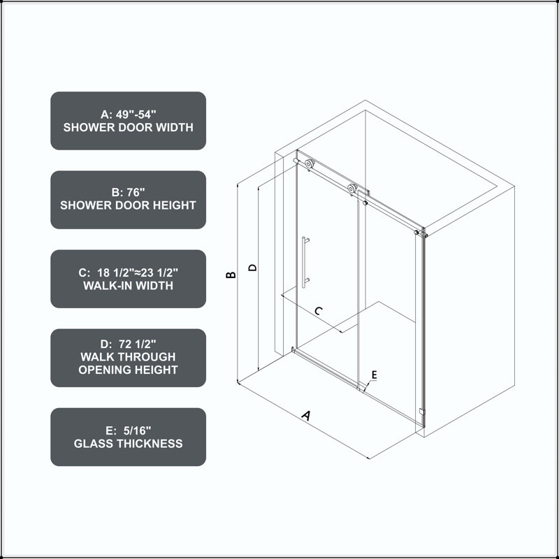 Une porte de douche fixe et une porte coulissante sans cadre avec verre trempé de 8 mm, fermeture douce réglable et Nano Easy-Clean