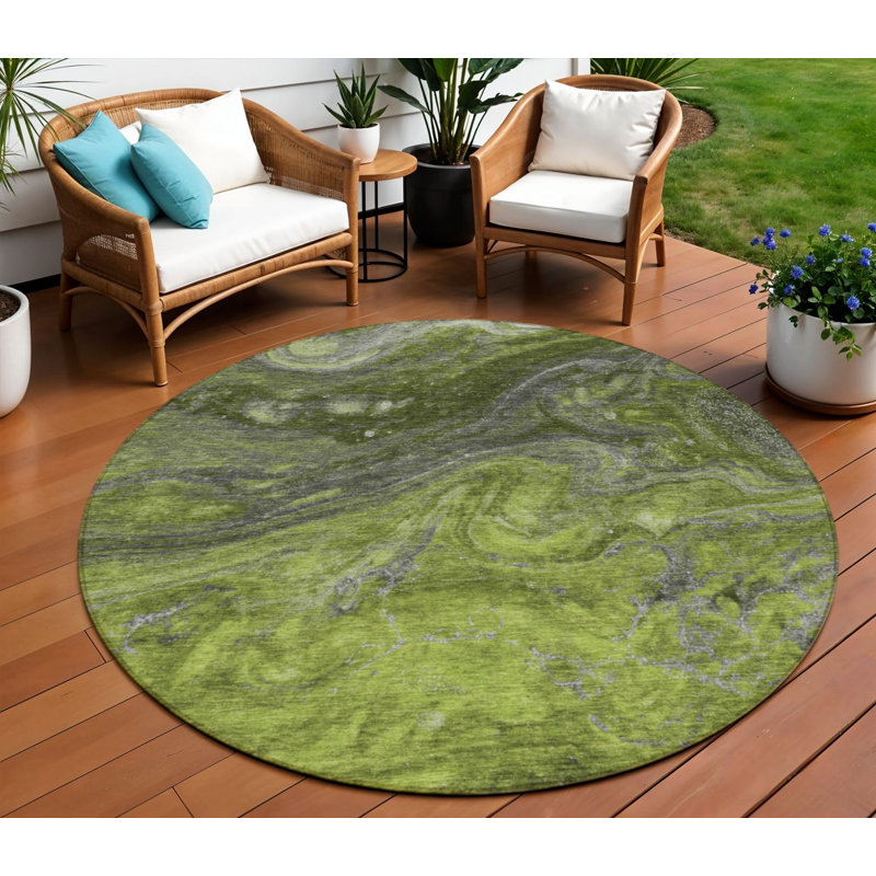 Tapis d'extérieur rond 8 pi vert olive et vert lime