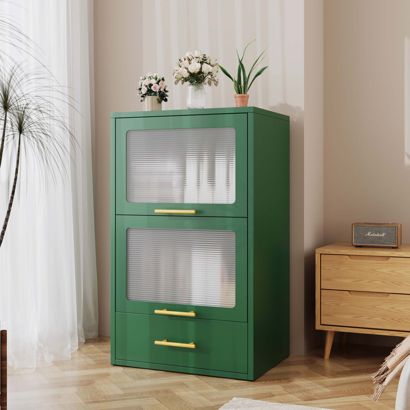 Armoire de rangement en métal durable avec portes en acrylique rabattables et 1 tiroir, idéale pour les espaces de vie organisés